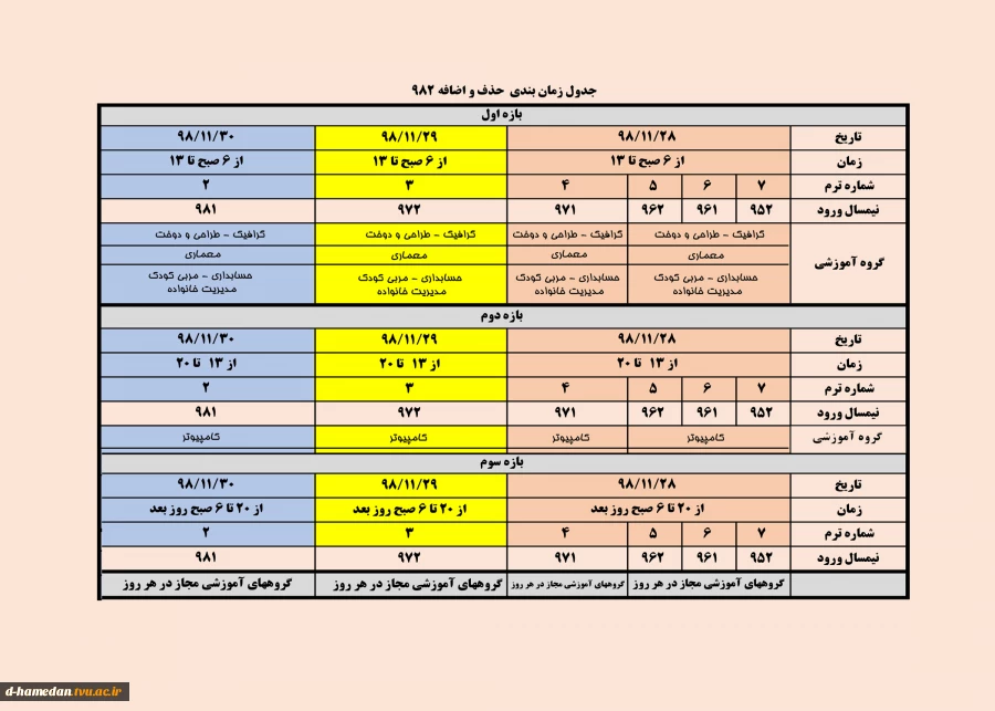 زمانبندی حذف و اضافه 2