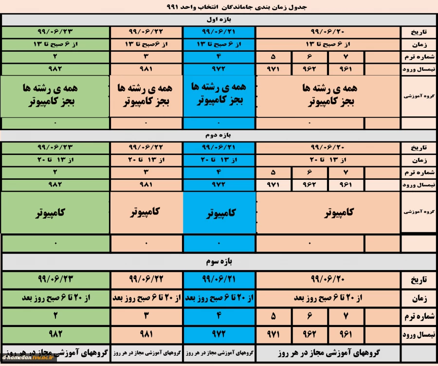 برنامه زمانبدی انتخاب واحد برای دانشجویان جا مانده 2