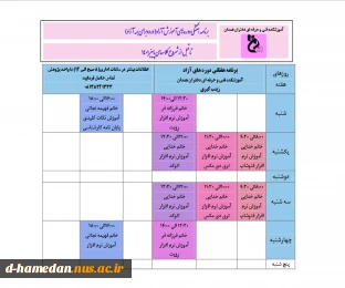 برنامه کلاس های آزاد در شهریور