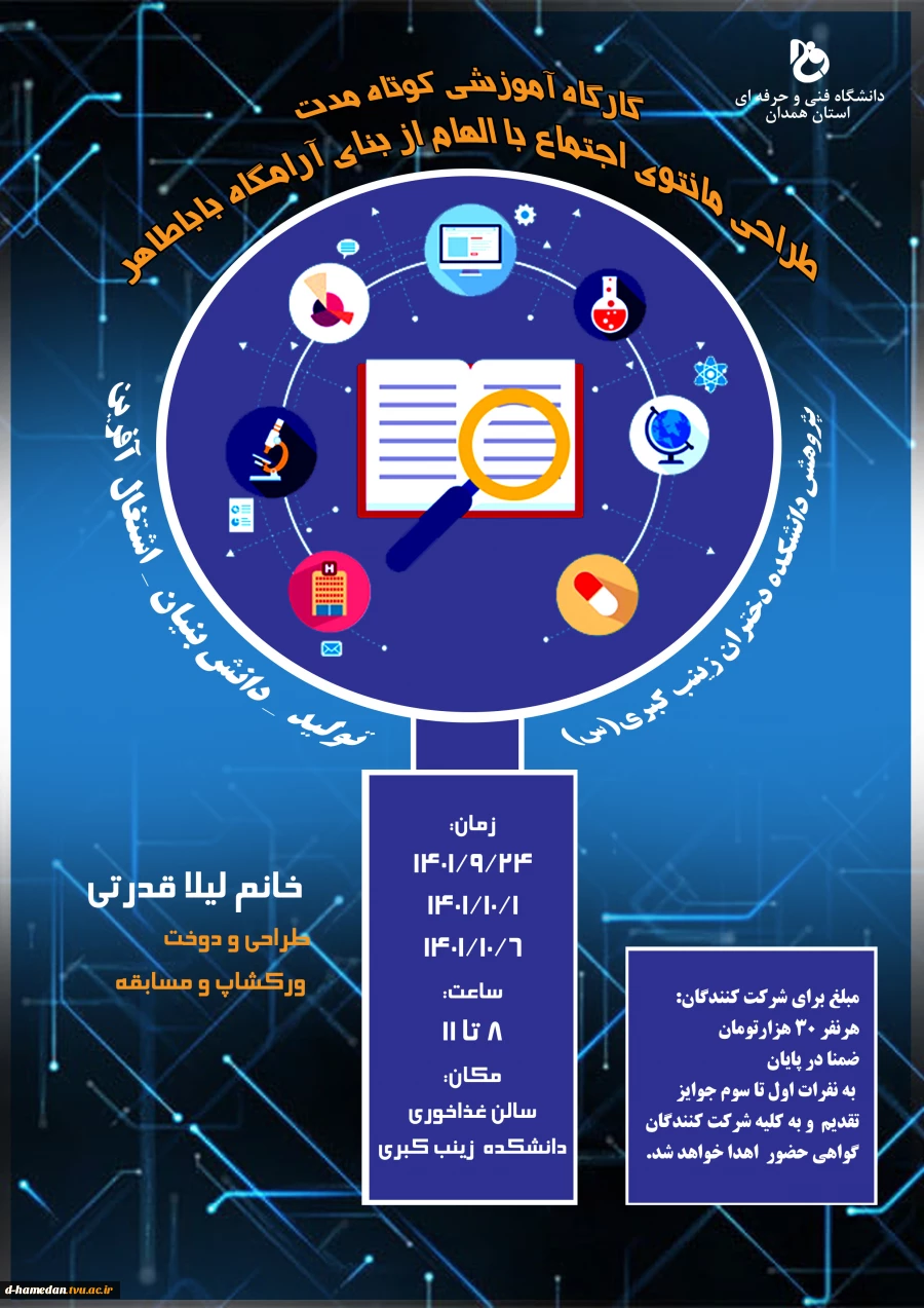 برنامه های هفته پژوهش: کارگاه کوتاه مدت و مسابقه طراحی مانتوی اجتماع با الهام از بنای آرامگاه باباطاهر  2