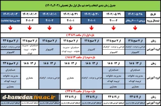 جدول زمانبندی انتخاب واحد نیمسال 021