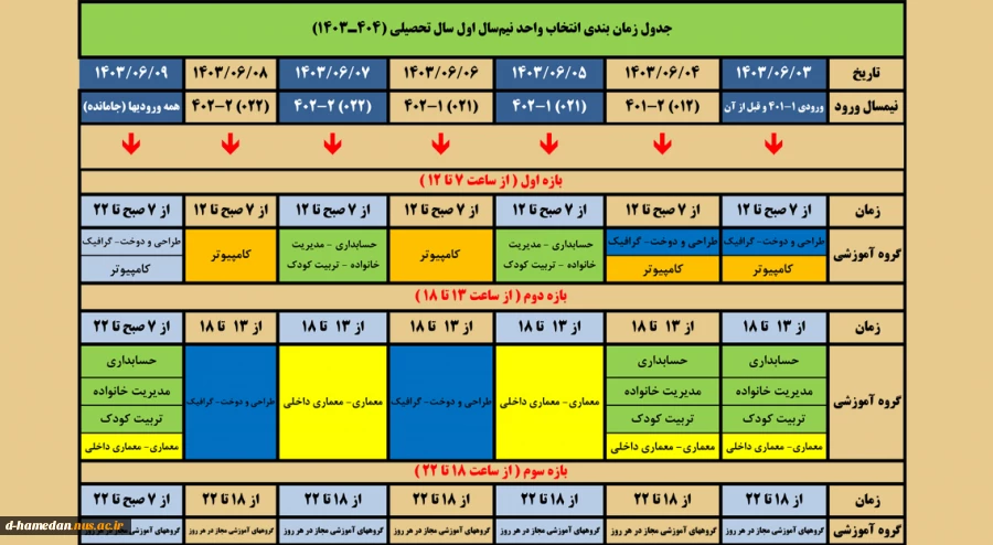 زمانبندی انتخاب واحد نیمسال 031 2