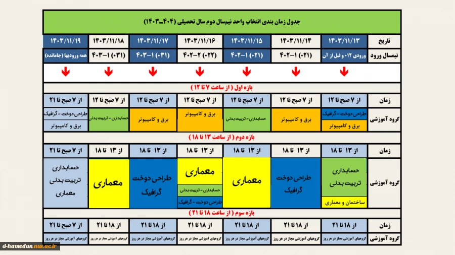 جدول زمانبندی انتخاب واحد 032 2