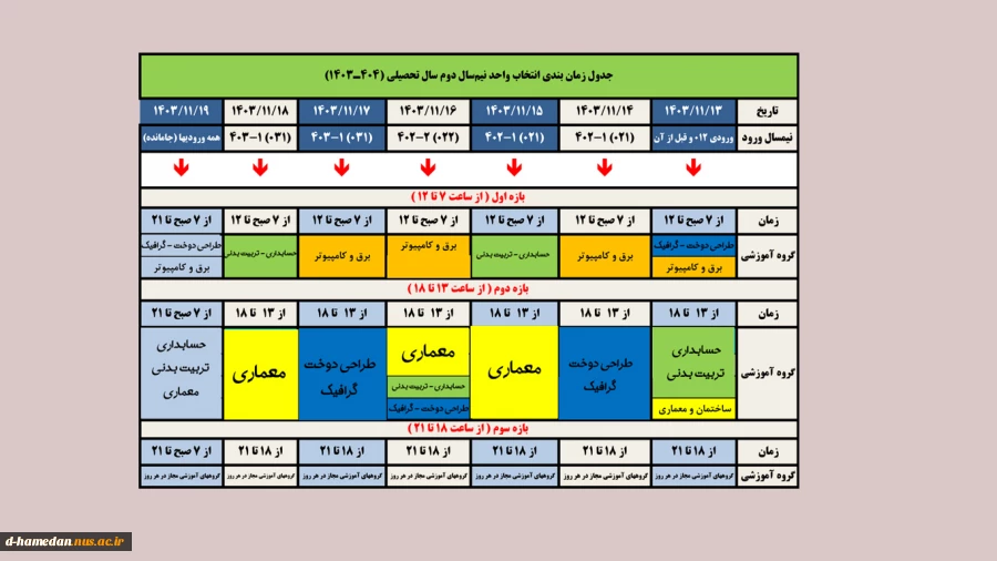 جدول زمانبندی انتخاب واحد 032 3